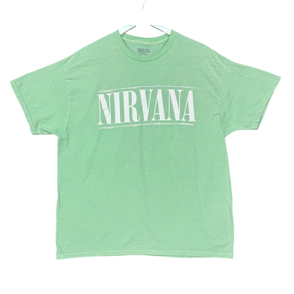 Nirvana Band Tee Mens XL Mint‎ Green Graphic T-Shirt Smiley Face Logo Retro